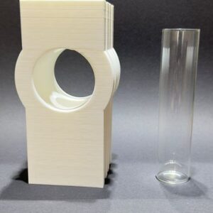 Seitenansicht 3d Druck Design Vase 15cm hoch mit Loch, Wasserdichter Glaseinsatz 13cm hoch 3 cm im Durchmesser